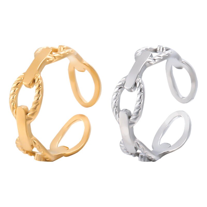 Stainless Steel Adjustable Ring Manufacturer - Cheap Open Popular 18k Gold Silver Plating Twisted Rope Sea Waves Pinky for Women Men