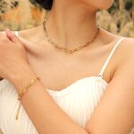 Stainless Steel Jewelry Set Manufacturer - Wholesale 18k Gold Plated Non Tarnish Waterproof Fashion Titanium Steel Necklace Bracelet for Women