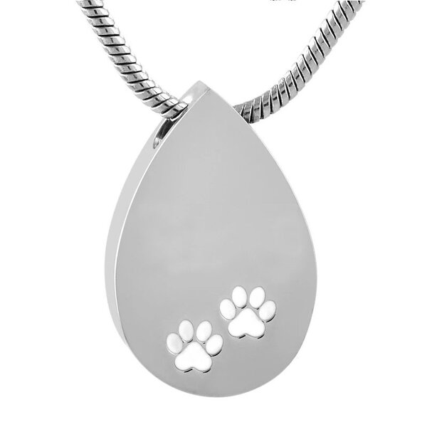 Stainless Steel Urn Pendant Manufacturer - Wholesale Custom Logo Cremation Cylinder Memorial Waterdrop Chain with Dog Paw Prints