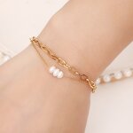 Stainless Steel Paperclip Chain Bracelet Manufacturer - 18k Gold Women's Fashion Accessories Double Layer Freshwater Pearls Charm