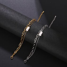 Stainless Steel Paperclip Chain Bracelet Manufacturer - 18k Gold Women's Fashion Accessories Double Layer Freshwater Pearls Charm