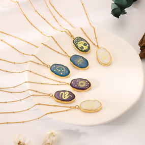 Stainless Steel Gold Necklace Manufacturer - European American Style DIY Handmade Jewelry New Niche Sense Personality Irregular Oval Resin