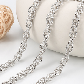 Stainless Steel Link Chain Manufacturer - By Meter Double Weave Embossed Unisex Necklace/Bracelet Geometric Shape Shiny & Trendy for DIY