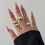 Stainless Steel Water Drop Ring Manufacturer - European American High-Grade Retro Geometric Women Children's Personality Gold Plated