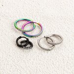 Stainless Steel Huggie Earrings Manufacturer - Wholesale Minimal Crystal Zircon Inlaid Black Silver Rainbow Round Circle Piercing Jewelry