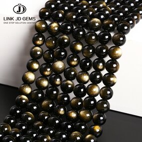 Rainbow Black Gemstone Stone Beads - 4-16mm 5A 7A Round Polished Gold Obsidian Beads