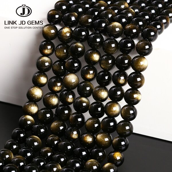Rainbow Black Gemstone Stone Beads - 4-16mm 5A 7A Round Polished Gold Obsidian Beads