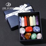Natural Seven Chakra Tumbled Stone Set - Pointed Quartz Healing Stone Hexagon Gems