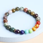 Seven Chakras India Agate Bracelet - High Quality Natural Stone Elastic Hand Woven