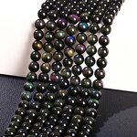 Semi-Precious Gemstone Beads - Natural Black Rainbow Obsidian Ice Black 4-14mm Loose Beads