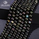 Semi-Precious Gemstone Beads - Natural Black Rainbow Obsidian Ice Black 4-14mm Loose Beads