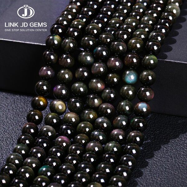 Semi-Precious Gemstone Beads - Natural Black Rainbow Obsidian Ice Black 4-14mm Loose Beads