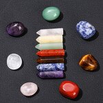 Natural Seven Chakra Tumbled Stone Set - Pointed Quartz Healing Stone Hexagon Gems