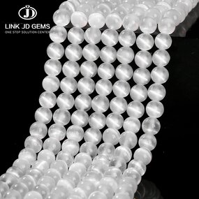 Natural Stone Beads Manufacturer - 5A White Selenite Clear Cat Eye Gypsum Loose Beads