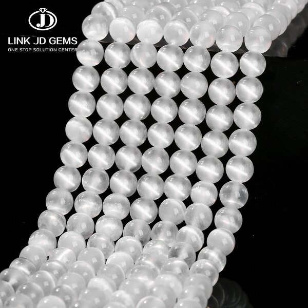 Natural Stone Beads Manufacturer - 5A White Selenite Clear Cat Eye Gypsum Loose Beads