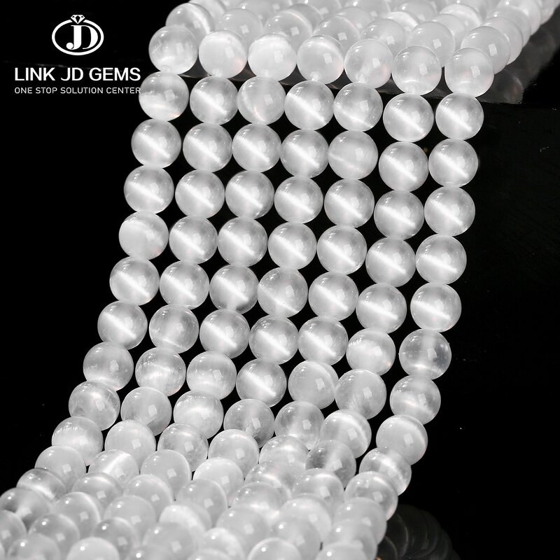 Natural Stone Beads Manufacturer - 5A White Selenite Clear Cat Eye Gypsum Loose Beads