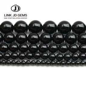 Natural Black Agates Onyx Stone Beads - 4-12mm Smooth Round Loose Beads for Jewelry Making