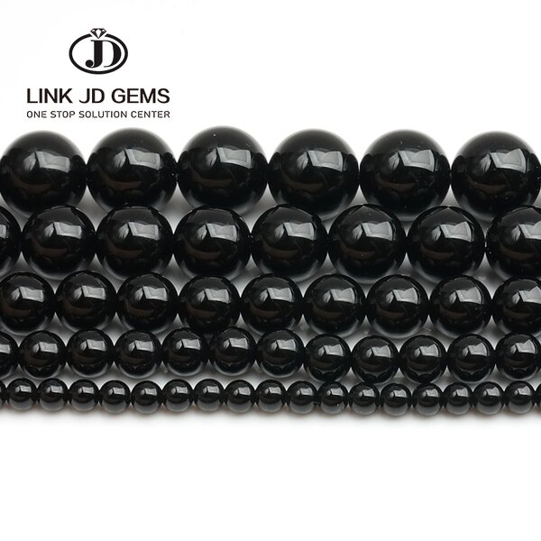 Natural Black Agates Onyx Stone Beads - 4-12mm Smooth Round Loose Beads for Jewelry Making