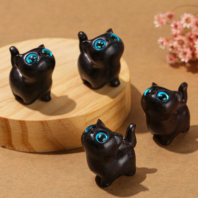 Desk Ornament Cute Room Decor - Birthday Gift Kawaii Cat Miniature Figurines Art Carving