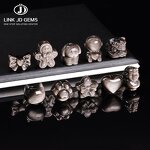 Natural Stone Silver Obsidian Carved Bead - Patterned Cat Paw Pixiu Animals Shape