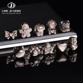 Natural Stone Silver Obsidian Carved Bead - Patterned Cat Paw Pixiu Animals Shape