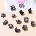 Natural Stone Silver Obsidian Carved Bead - Patterned Cat Paw Pixiu Animals Shape