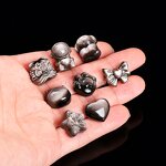 Natural Stone Silver Obsidian Carved Bead - Patterned Cat Paw Pixiu Animals Shape