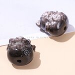 Natural Stone Silver Obsidian Carved Bead - Patterned Cat Paw Pixiu Animals Shape