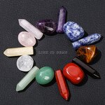 Natural Seven Chakra Tumbled Stone Set - Pointed Quartz Healing Stone Hexagon Gems