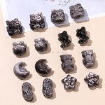 Natural Stone Silver Obsidian Carved Bead - Patterned Cat Paw Pixiu Animals Shape