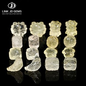 Natural Yellow Crystal Stone Carved Beads - Cat Paw Lion Head Heart Shape Lemon Quartz
