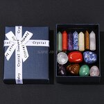 Natural Seven Chakra Tumbled Stone Set - Pointed Quartz Healing Stone Hexagon Gems