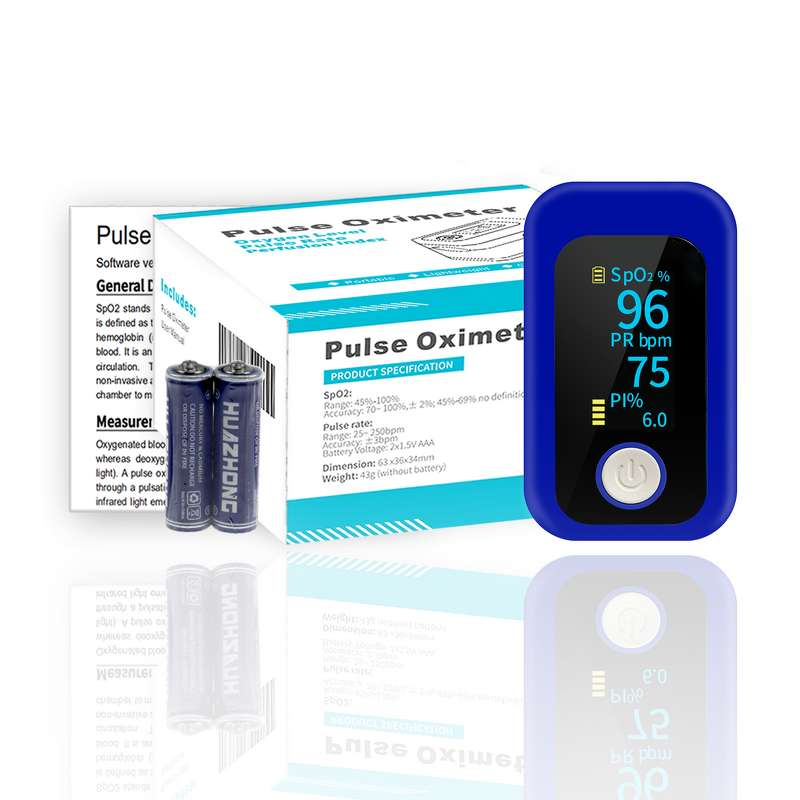 Pulse Oximeter Manufacturer - Navy Blue with Larger Display Blood Oxygen Convenient Fingertip Access
