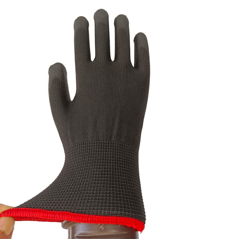 PU Coated Work Gloves Manufacturer - 13g Black Nylon Polyester for Construction Safety