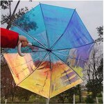 Straight Umbrella Manufacturer - New Design Customized Colorful Transparent 23 Inch Semi-automatic Shining Rainbow Film