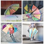 Straight Umbrella Manufacturer - New Design Customized Colorful Transparent 23 Inch Semi-automatic Shining Rainbow Film