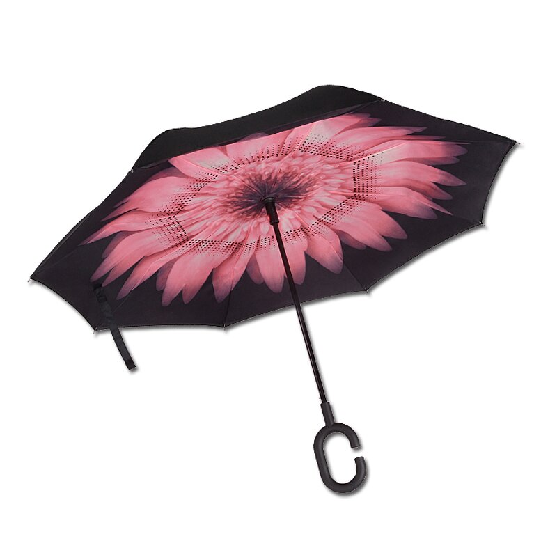 Reverse Umbrella Manufacturer - Compact Auto Wind-Proof Travel Size with Manual Control Double Layer C-Handle Straight Style