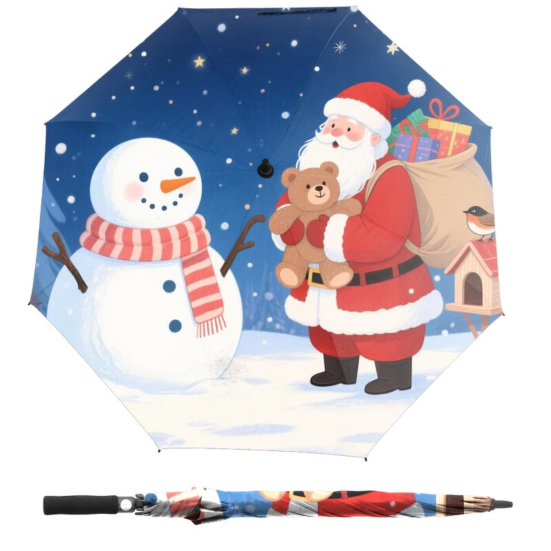 Golf Umbrella Manufacturer - Jumbo 62 Inches White with Handle Christmas Digital Printing Silver Coating