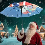 Golf Umbrella Manufacturer - Jumbo 62 Inches White with Handle Christmas Digital Printing Silver Coating