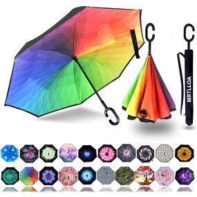 Reverse Umbrella Manufacturer - Custom Design Double Layer Inverted with C-Shaped Handle Anti-UV Waterproof Windproof Straight