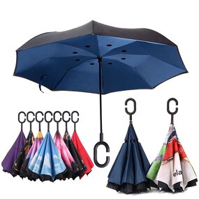 Reverse Umbrella Manufacturer - Wholesale Custom C Handle Windproof Invert Double Layer 49" Arc Upside Down Inside Out