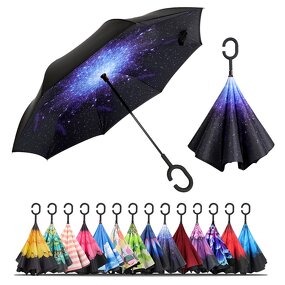 Reverse Umbrella Manufacturer - New Product Customized Creative Hands-Free C-Shaped Handle Double-Layer Straight Inverted