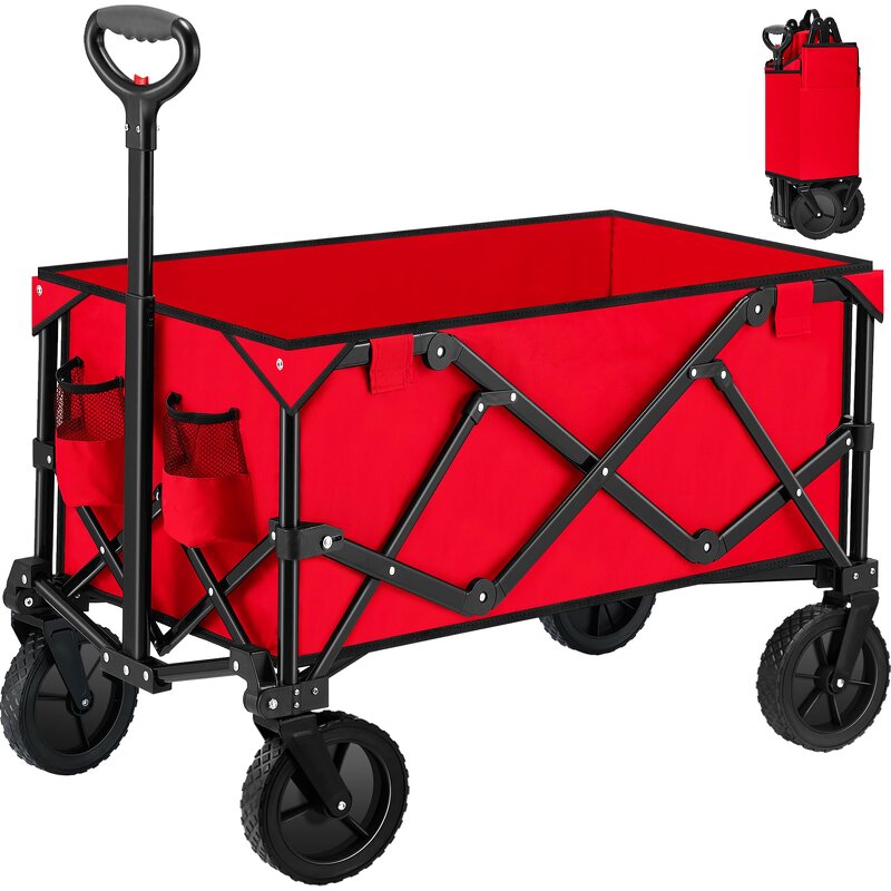 Folding Wagon Manufacturer - Collapsible Heavy Duty Utility Beach Cart with Side Pocket and Brakes Large Capacity