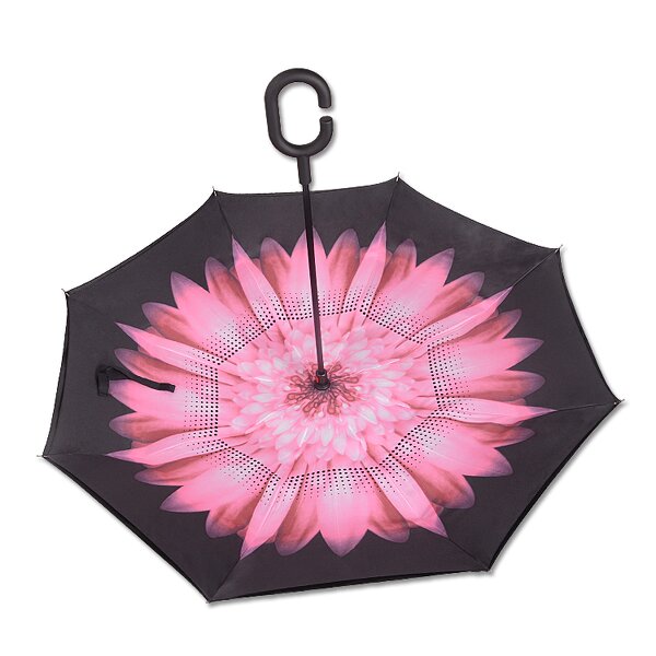 Reverse Umbrella Manufacturer - Custom Inside Out C Shape Handle Reverse Printing with Flower Pattern Print