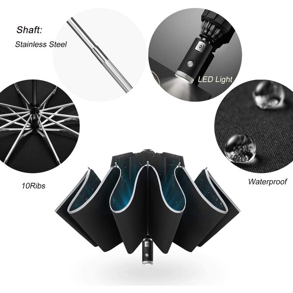 Reverse Umbrella Manufacturer - Free Sample Travel Unbreakable 10 Ribs Windproof Automatic Foldable for Women Men
