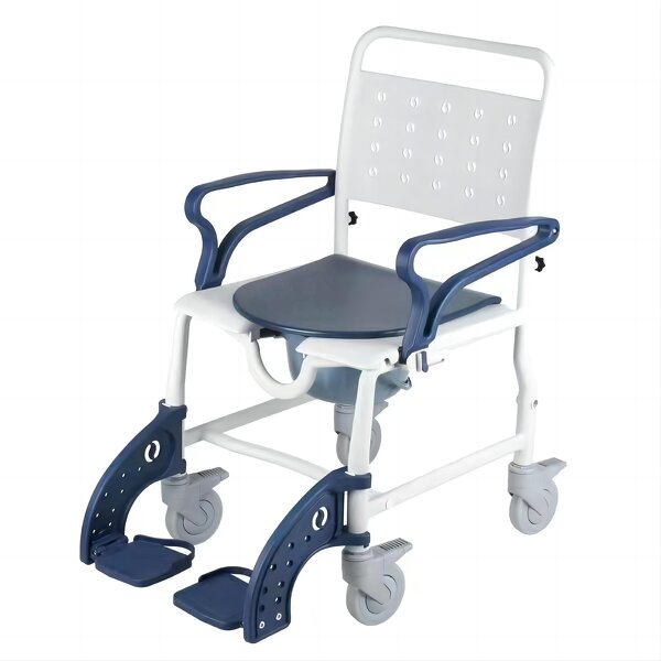 Commode Chair - Heavy Duty 4-in-1 Plastic Folding Wheelchair Bath Chair Raised Toilet Seat 180kg Capacity Powder