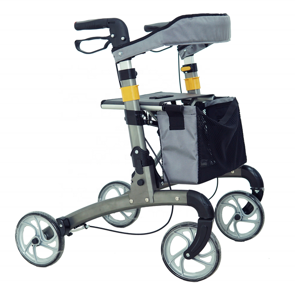 Mobility Rollator Walker - Lightweight Aluminum Folding With Seat for Elderly People Disabled