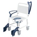 Commode Chair - Heavy Duty 4-in-1 Plastic Folding Wheelchair Bath Chair Raised Toilet Seat 180kg Capacity Powder