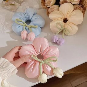 Scrunchies Manufacturer - Elastic Hair Band Ribbon Ponytail Holder Flower Pillow Floral