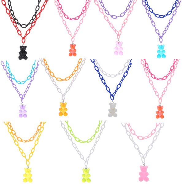 Necklace Manufacturer - Women Girls Punk Hip Hop Resin Jelly Charm Double Layered